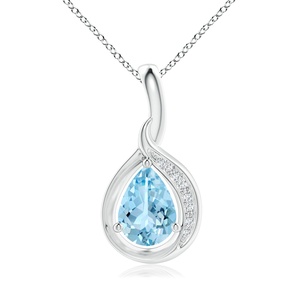 IGI Certified 18K <b>Gold</b> Pear-Cut Prong Sett Aquamarine & Pave Set Diamond Loop <b>Pendant</b> Link Chain Necklace High Quality <b>Pendants</b> - Product Image 1