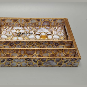 ถาดเคลือบ MDF แบบซ้อนได้ แพ็ค 3 ชิ้น ดีไซน์หรูหราด้วยโมเสกหินกึ่งมีค่า เหมาะสำหรับโรงแรมหรูและใช้ใส่เครื่องดื่ม - Product Image 6