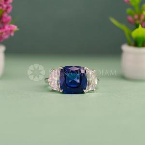 Three Stone Cushion Cut <b>Fine</b> Diamond Jewelry Lab Grown Diamond <b>Ring</b> in White Gold for Wholesale Export from India - Product Image 4