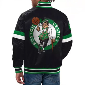 Veste universitaire en satin noir personnalisée pour hommes, veste bomber à rayures vertes, uniforme de baseball, vêtements de sport, manteau, vente en gros - Product Image 1