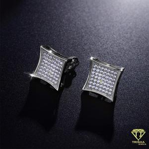 Boucles d'oreilles carrées audacieuses en argent sterling 925 avec diamant Moissanite et pierre brillante pour revendeurs de bijoux - Product Image 4