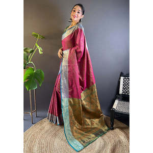 Sari en soie cachemire rose doux Elite Weaves, tissé Zari, réversible, séchage rapide, pour vêtements indiens et pakistanais toutes saisons - Product Image 1