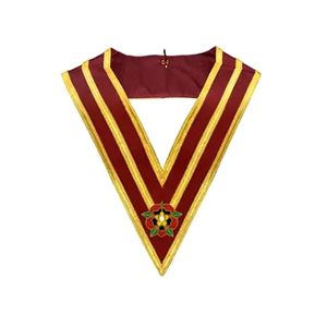 Custom V-Shaped Masonic <b>Collar</b> Embroidered With Cross Pattern Gold Trim Sew-On Badge Classical Design Fabric Garment Application - Product Image 5