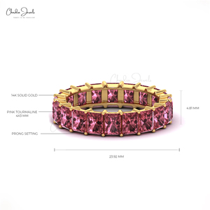 Anillo de Eternidad con Turmalina Rosa Natural de Corte Octogonal de 4x3mm, con Oro Amarillo Sólido de 14k, Anillo de Novia, Proveedores Verificados - Product Image 1