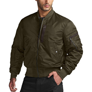 Blouson bomber vert olive pour homme, fermeture éclair, coupe décontractée, coupe-vent, col montant, coupe régulière, vêtement d'automne - Product Image 5