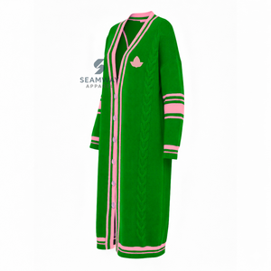 Alpha | Kapa | Alpha Sorority Women's Long Cardigan Embroidered <b>Cable</b> Knit Duster Color Block Acrylic Sweater Greek Apparel - Product Image 2