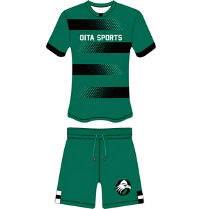 Emerald Green <b>Black</b> <b>Rugby</b> Jersey <b>Shorts</b> Set <b>Short</b> Sleeve Crew Neck Striped Team Uniform Custom Breathable Training Performance - Product Image 1