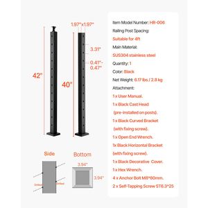Montante per Ringhiera a Cavo 42x2x2 Pollici in Acciaio Inossidabile per Scale, Fori Angolati a 30 Gradi Pre-Forati con Ringhiera a Cavo - Product Image 4