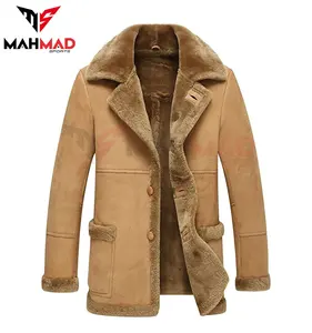 العلامة التجارية الجديدة مخصص خمر Shearling الغنم مزدوجة الصدر معطف واقٍ من المطر رجل طيار جلدية Shearling السترات