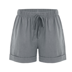 Pantalones Cortos de Playa de Pierna Ancha para Mujer, Tejidos en Poliéster/Algodón, Ligeros (120g), de Cintura Alta, Color Liso, Ajuste Holgado y Elástico - ¡Gran Oferta! - Product Image 5