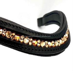 Ustom-banda de cuero para cejas de caballo hecha a mano, elegante banda decorada con cristales multicolor Bling & Cow acolchado suave - Product Image 5