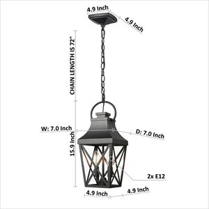 Lampadario a gabbia pendente da esterno nero a 2 luci per esterno in vetro trasparente per portico e struttura a soffitto (1 confezione) - Product Image 3