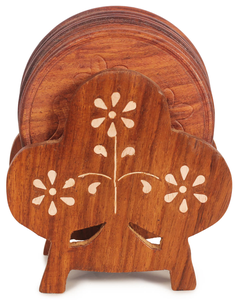 Juego de posavasos de madera con acabado natural, hechos a mano, decorativos, para bebidas, para decoración de bar y cocina a los precios más bajos. - Product Image 5