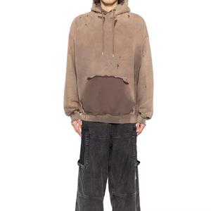 Vente en gros de sweats à capuche zippés pour hommes, personnalisés, délavés à l'acide, avec appliques, patchs et broderies, style vintage - Product Image 2