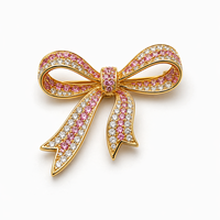 Broches de luxe personnalisées en alliage plaqué argent avec nœud papillon, micro-incrustations de strass en cristal, pour femme, cadeau de fête