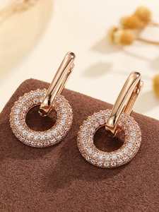 Boucles d'oreilles circulaires en diamant synthétique plaqué or rose, unisexe, luxe, vintage, à porter tous les jours, coupe brillante ronde, bijoux, cadeau - Product Image 1
