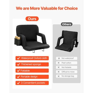 Sedia da Stadio Reclinabile Portatile con Ampio Sedile e Supporto Lombare, Cuscino Imbottito Pieghevole - Product Image 4