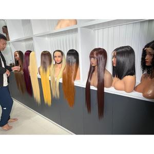 Perruque lisse et volumineuse avec frange, cheveux vierges vietnamiens, brun foncé pré-coloré, ligne de cheveux naturelle, vente en gros - Product Image 2