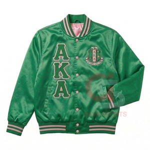 Chaqueta bomber de satén verde y rosa con letras griegas AKA, chaqueta cortavientos para mujer, estilo universitario y casual, ropa de calle HBCU. - Product Image 1