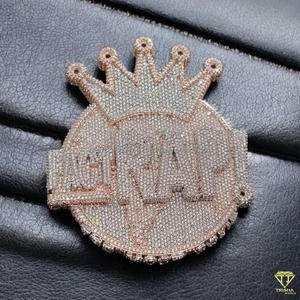 Pendentif Logo Couronne en Argent Sterling avec Moissanite Plaqué Or Certifié GIA Style Streetwear Cadeau - Product Image 2