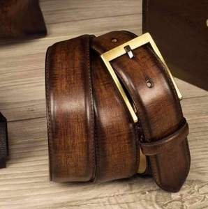Cinturones de cuero genuino de vaca y búfalo de estilo europeo, hechos a mano, con impresión de logotipo personalizado, cinturón moderno con hebilla de latón. - Product Image 1