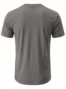 Men's Short Sleeve V-Neck Button-Up <b>T</b>-Shirt Solid Color Jersey Knitted Cotton Blend Casual Regular Fit Breathable 180g <b>Back</b> Logo - Product Image 3