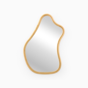Wavy shaped mirror best choice home <b>accessory</b> hand-made rattan trim mirrors for wall <b>decoration</b> - Product Image 2