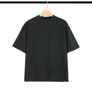 T-shirt noir uni surdimensionné pour homme, manches courtes, col rond, décontracté, en jersey de coton - Product Image 1