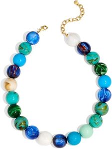 Collier pour femmes, collier bohème avec grosse perle, perles en résine bleu et marron, bijoux d'été pour la plage, cadeaux - Product Image 4