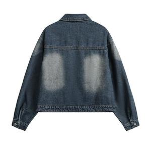 Custom Logo Vintage Wash <b>Ripped</b> <b>Black</b> <b>Jean</b> <b>Jacket</b> for <b>Men</b> Oversize Denim <b>Jacket</b> with Zipper Winter Style - Product Image 2