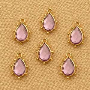 Collier pendentif Shyama Gems en laiton plaqué or 14K/18K avec pierre précieuse améthyste rose facettée en forme de goutte, bijou fantaisie - Product Image 5