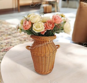 Elegante Cesta Redonda de Mimbre Hecha a Mano, Estilo Art Deco, para Jardín o Mesa, Ecológica, Decoración Artística Natural Hecha a Mano para el Hogar - Product Image 5