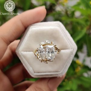 Charm Jewells <b>Cushion</b> Cut Moissanite IGI Certified Engagement Ring 18K Gold Plated Prong Setting Women's Classic Wedding Band 3 - Product Image 5