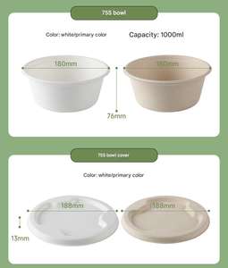 Eco-Friendly 400ml 500ml 750ml 1000ml 1500ml Pulp <b>Noodle</b> Soup Biodegradable Disposable Rice Bowls Lunch <b>Boxes</b> With Lids - Product Image 2