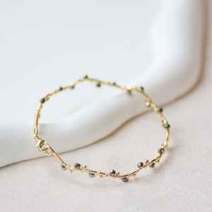 Bracelet jonc en pyrite ondulée, fil enroulé, pierres facettées, pour filles et femmes, en argent sterling 925 plaqué or 14 carats - Product Image 6