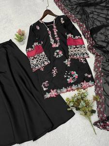 New Trending black Silk <b>Top</b>-Sharara Dupatta Set Embroidery <b>Sequins</b> Work Fully Stitched Ready Wear Diwali <b>Party</b> Premium Dress - Product Image 3