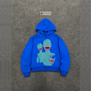 Sudadera con Capucha Moderna con Estampado Gráfico de Monstruo Azul, Diseño Alienígena, Corte Holgado Informal, Logotipo Frontal, Manga Regular, Algodón Tejido, Otoño - Product Image 5