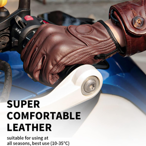 Universal Motorcycle Racing Gloves Brown Color Flex Finger Point Cow Hide Leather Motorbike Gloves With Adjustable Loop <b>Straps</b> - Product Image 4