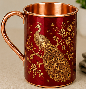 Mug à Moscow Mule en cuivre doré avec motif paon imprimé, émail violet royal de luxe - Product Image 5