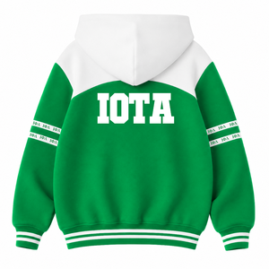 Custom Iota Phi Lambda sorority <b>Hoodie</b> embroidered logo on front green and <b>white</b> color full sleeve cotton for female - Product Image 3