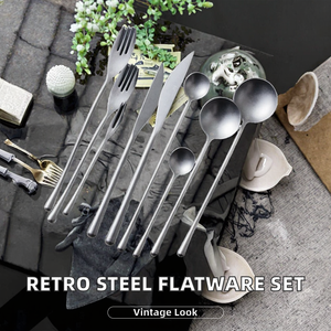 High Quality 304 Stainless Steel Cutlery Set Vintage Western Dining Knife <b>Fork</b> Spoon Tableware Set for Home Hotel At Good Prices - Product Image 4