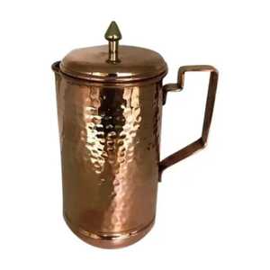 Angular Handle Hammered Copper Water Pitcher With Lid Ayurvedic <b>Jug</b> Kitchen Drinkware Serving Vessel - Product Image 1