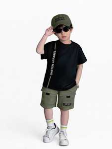 ONETEN APPARELS <b>Men</b> Blank Solid Black <b>T</b>-<b>Shirt</b> <b>Green</b> Cargo Shorts Set Short Sleeve Crew Neck Two Piece Outfit - Product Image 1