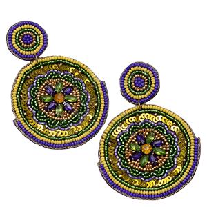 Pendientes de cuentas festivos de Mardi Gras hechos a mano, desfiles de oro verde púrpura, celebraciones, temporada de carnaval, joyería de gota de moda - Product Image 6