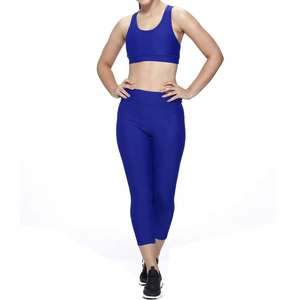 Women's Blue Asymmetric Cowl Neck Yoga Set Elastic Waist <b>Crop</b> Top <b>Legging</b> Bra Solid Pattern Breathable Spandex/Nylon 2-Piece - Product Image 1