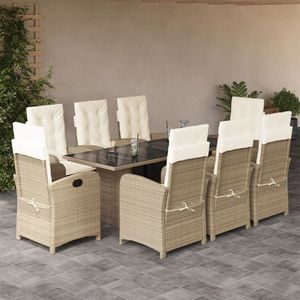 Set da Pranzo da Giardino in Rattan Beige per 8 Persone, Resistente alle Intemperie, Arredamento da Esterno in Stile Contemporaneo - Product Image 1