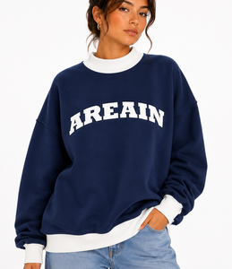 Sudadera Oversize de Cuello Alto para Mujer, Color Sólido, 100% Algodón, Transpirable, Ligera, con Logotipo Personalizado - Product Image 5