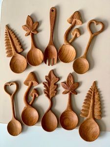 Wooden Spoons Survivor Handmade Branch Spoon Wood Spoon and Fork Set Best Price for Wholesale Use for Cooking, <b>Mixing</b> - Product Image 3