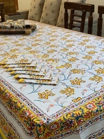 Nappe florale faite à la main style Asie du Sud-Est 100% coton, 1 nappe et 6 serviettes assorties, décoration intérieure, facile à nettoyer, pour mariage et fête