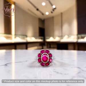[เชอรี จิวเวลส์] แหวนหมั้นหรูหราประดับเพชรทรงรูปไข่ธรรมชาติและทับทิมสีแดงทองคำขาว 18K สำหรับงานปาร์ตี้ - Product Image 3